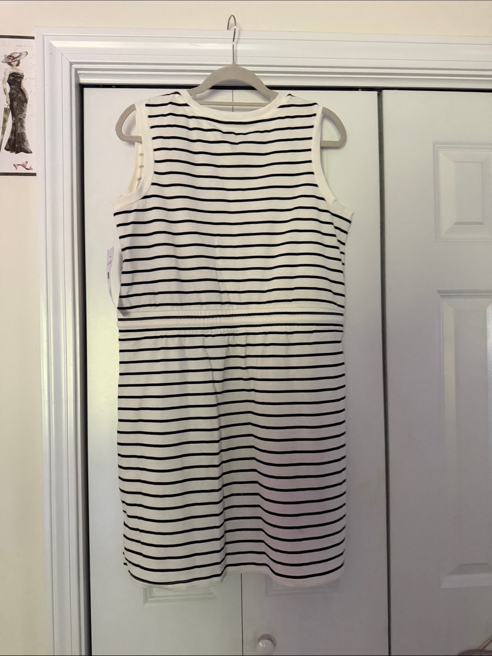 Striped Sleeveless Drawstring Dress - White & Black - Picture 2 of 2